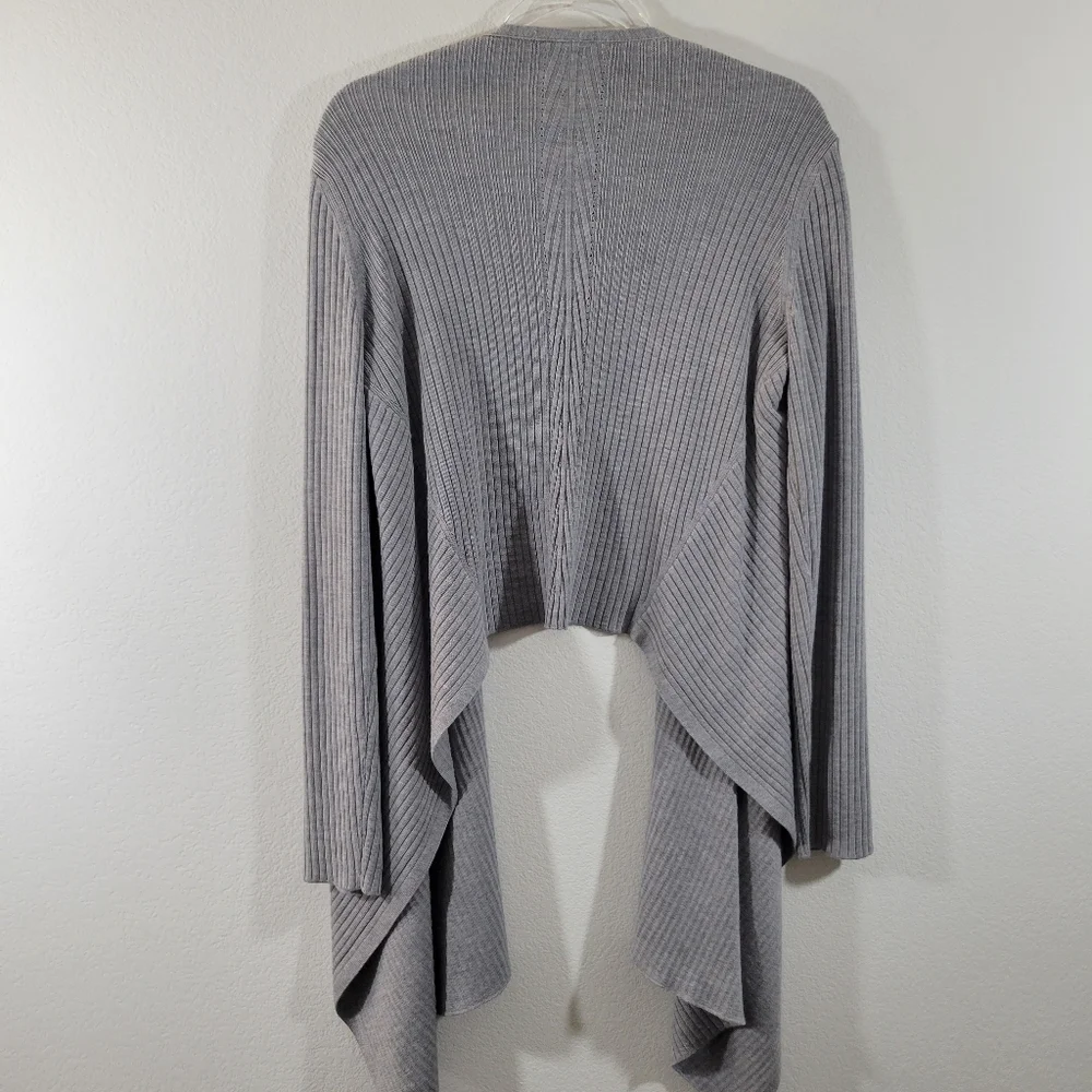 ATHLETA Solstice grey ribbed wool waterfall open front athleisure yoga cardigan